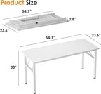 Need Folding Desk, 54 inch Large Computer Desk for Home Office, No Install Needed Study Student Writing Table Desk Workstation, White
