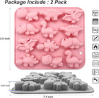 2 Pack 3D Cute Dinosaur Silicone Molds 12 Cavity Dinosaur Themed Baking Mould Tray DIY Baking Tool for Easter Chocolate Cake Dessert Candy Mousse Pastry Handmade Soap Cupcake Topper