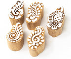 Hashcart Small Wooden Stamp Block - Printing Stamp Design Set | Block for Printing Saree Border | Dresses, Craft Card Making, Scrapbook, Clay Pottery | Set of 5