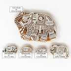 Wooden Block Stamp for Block Printing - Elephant Design Wooden Print Stamp Set of 5, Handcarved Indian Wood Stamps for Crafting on Fabric, Clay & Henna Tattoo HASHCART®