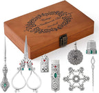 NOTIONSLAND Vintage Embroidery Scissors Kit, Stainless Steel Sewing Tools, Scissors, Sewing Awl, Needle Case, Thimble, Winding Board for Sewing, Knitting, Cross Stitch, Quilting, Silver