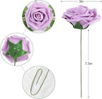 AmyHomie 25pcs Real Looking Artificial Lavender Roses w/Stem for DIY Wedding Bouquets Centerpieces Arrangements Party Baby Shower Home Decorations