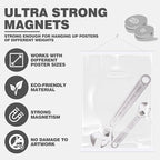 Ywlake Magnetic Poster Hanger, 16x20 16x24 16x22 Poster Frame Wood Wooden Magnet Print Posters Dowel Scroll Hanger Hangers Hanging Kit for Walls Map Canvas Artwork (White, 16")