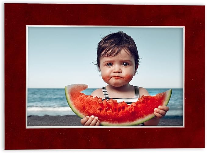 8x10 Mat Bevel Cut for 6x8 Photos - Acid Free Bright Red Suede Precut Matboard With Backing Board and Crystal Clear, Self Seal Photo Mat Bag - For Pictures, Photos, Framing - 4-ply Thickness
