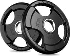 RitFit Olympic Rubber Grip Plates for Barbell, 2-Inch Weight Plates for Weightlifting and Strength Training in Home & Gym, Single, Pair and Sets(2.5/5/10/25/35/45 LB)