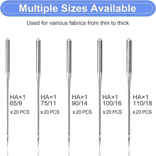 100PCS Sewing Machine Needles, Universal Sewing Machine Needle for Singer, Brother, Janome, Varmax, Needles for Sewing Machine with Sizes HAX1 65/9, 75/11, 90/14, 100/16, 110/18