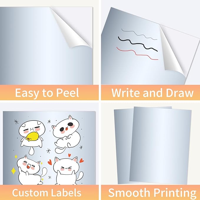 Silver Printable Sticker Paper, 20 Sheets Printable Silver Sticker Paper, Laser/Inkjet Printing-Letter Size (8.5" x 11")