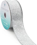CT CRAFT LLC Glitter Wired Ribbon 1.5" x 10 Yards Silver for Christmas Home Decor Bow Gift Wrapping DIY Crafts Wreath