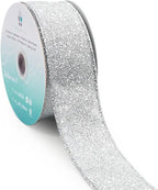 CT CRAFT LLC Glitter Wired Ribbon 1.5" x 10 Yards Silver for Christmas Home Decor Bow Gift Wrapping DIY Crafts Wreath