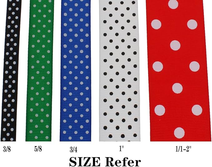 Polka Dot Grosgrain Ribbon 25 Yard Each Roll 100% Polyester (3/4", Green)