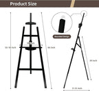 Adjustable Black Wooden Painting Easel, Pine Art Easel Stand Hold up to 43'', Painting Canvas for Wedding Sign and Poster, Drawing for Adults, Begginners and Students, Black
