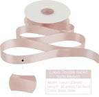 HUIHUANG Rose Gold Satin Ribbon 1 inch x 50 Yards Double-Faced Polyester Ribbon for Gift Wrapping, Wedding Invitations, Hair, Bows Making, Floral Arrangement,Holiday Decor