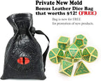 Haxtec Glow in The Dark Glowing Blue Metal Dice Set D&D W/Dragon Dice Bag 7PCS DND Dice Set Compatible with Dungeons and Dragons RPG Games-Gold Glowing Blue-V2