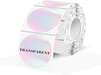 Transparent Thermal Labels Stickers 1.5 Inch, Clear Waterproof Direct Thermal Labels Stickers Self-Adhesive, Perforation Line Design (350 Pcs, Holographic Pink)