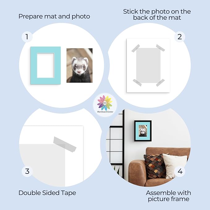 Mat Board Center, Pack of 20, 8x10 Mixed Colors White Core Picture Mats Mattes Matting for 5x7 Photo