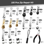 105 Pieces Zipper Repair Kit #3#5#8, Zipper Replacement with Install Plier for Repairing Coats, Jackets, Tents, Backpacks, Sleeping Bag, Luggage