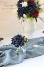 Floroom Artificial Flowers 16pcs 3.5" Real Looking Navy Blue Foam Fake Hybrid Tea Roses with Stems for DIY Wedding Bouquets Bridal Shower Centerpieces Floral Arrangements Party Tables Home Decoration