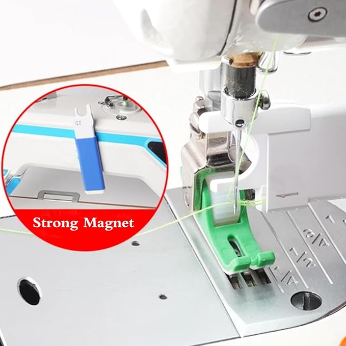 YICBOR Upgraded Automatic Sewing Machine Needle Threader with Strong Magnet, Stitch Insertion Tool with 1pcs Replacement Hooks Quick for Industrial Single Lockstitch Sewing Machine(red)