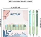 BAYTORY 8Pcs Cute Retractable Erasable Gel Pens, Blue and Black Ink Pen with Eraser Clear, Smooth Writing Comfortable to Use for Note Taking Marking Planner Crossword Puzzles (Green)