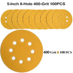 5-Inch 8-Hole Hook and Loop Sanding Discs 400-Grit Random Orbit Sandpaper, 100-Pack