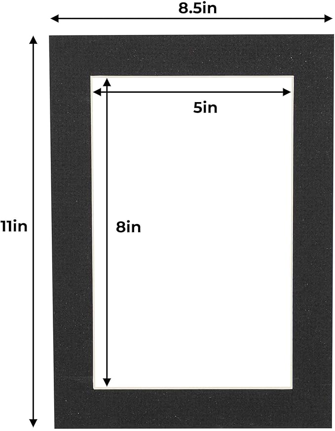 5.5x8.5 Mat for 8.5x11 Frame - Precut Mat Board Acid-Free Textured Black 5.5x8.5 Photo Matte for a 8.5x11 Picture Frame, Matboard for Family Photos, Show Kits, Art, Picture Framing, Pack of 1 Mat