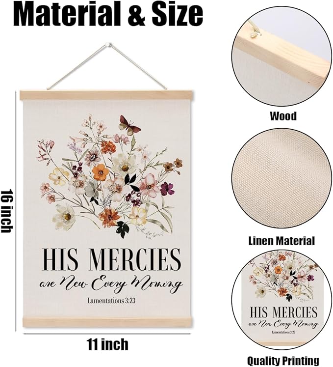 Christian Decor Floral Poster Hanger, Jesus Religious Wall Decor, Christian Gifts Bible Verse Spiritual Gifts Wall Art Wall Hanging Banner Farmhouse Church Bedroom Office Kitchen Living Room Decor