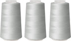 Sewing Thread Cone Set, 3 Pack Serger Thread, 3000 Yards Each, All Purpose Thread for Sewing, Quilting, Machines, Overlock, Merrow & Hand Embroidery (Grey*3)