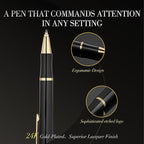 Black Gel Pen With 24K Gold Finish, Fine lacquer work, Best Men's And Women's Gift Pen Set, Professional, ADMOK Black Refill, Smooth Writing, Executive, Office, Click, Nice Retractable Pens