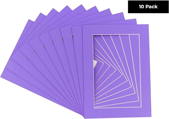 5x7 Mat for 8.5x11 Frame - Precut Mat Board Acid-Free Light Purple 5x7 Photo Matte For a 8.5x11 Picture Frame, Premium Matboard for Family Photos, Show Kits, Art, Picture Framing, Pack of 10 Mats