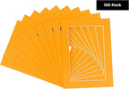 11x14 Mat for 8.5x11 Photo - Precut Orange Picture Matboard for Frames 11 x 14 Inches - Bevel Cut Matte to Display Art 8.5 x 11 Inches - Acid Free Pack of 100 MATS with Backing Boards & Clear Bags