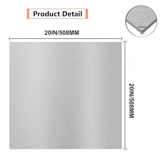 6061 T651 Aluminum Sheet Metal 20 x 20 x 1/8 (0.125”) Inch Flat Plain Aluminum Plate Covered with Protective Film, Heat Treatable Rectangle 3MM Aluminum Metal Plate for Crafting, Industrial