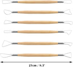 Suiwotin 6pcs Double-Sided Clay Sculpting Tools, Wooden Handle Ribbon Clay Tools, Pottery Trimming Tool, Clay Wire Loop Sculpture Set for Ceramic, Wax Carving Modeling