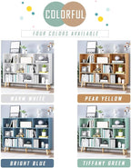 IOTXY Wooden Open Shelf Bookcase - 3-Tier Floor Standing Display Cabinet Rack with Legs, 10 Cubes Bookshelf, Bright Blue