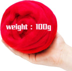 3.53oz Wool Roving Yarn, Wool Felting Supplies, Pure Wools, Chunky Yarn, Spinning Wool Roving for Needle Felting Wet Felting DIY Hand Spinning (red)