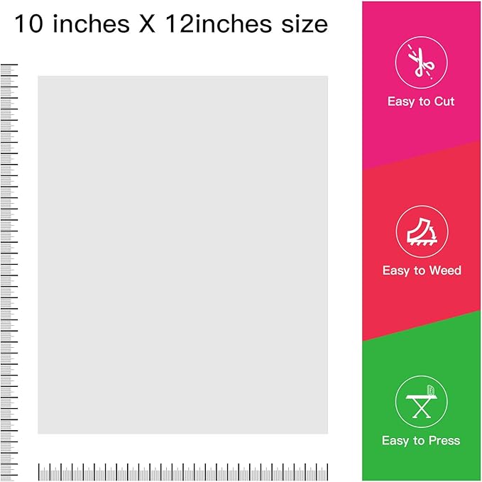 JANDJPACKAGING Heat Transfer Vinyl HTV Bundle - 5 White and 5 Black 12" X 10" Iron on Vinyl, HTV Vinyl for Cricut Silhouette Cameo Heat Press Machine with Teflon Sheet Included
