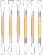 6Pcs Double-Sided Clay Sculpting Tools Clay Sculpting Tools Clays Wire Loop Sculpture Set Wooden Handle Ribbon Clays Tool Pottery Trimming Tool for Ceramic Wax Carving Ceramic Modeling