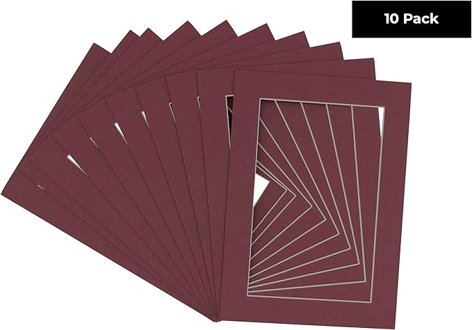5x7 Mat for 8.5x11 Frame - Precut Mat Board Acid-Free Show Kit with Backing Board, and Clear Bags Maroon 5x7 Photo Matte Made to Fit a 8.5x11 Picture Frame Matboard for Framing, Pack of 10 Mats