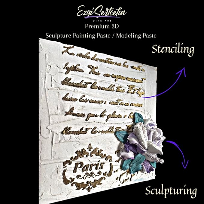 3D Sculpture Painting Paste|Texture Paste|Decorative Plaster|Ready to Use|Unique Colors|Ideal for Artwork|Stencil|Flowers|Texture|Art Relief| 6 oz (Metallic Burgundy)