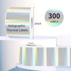 Direct Thermal Label 2x1 Inch- Barcode Labels- Holographic Thermal Sticker Labels for Address, Shipping, Compatible with Rollo Label Printer & MUNBYN& Zebra (300 Labels/Silver)