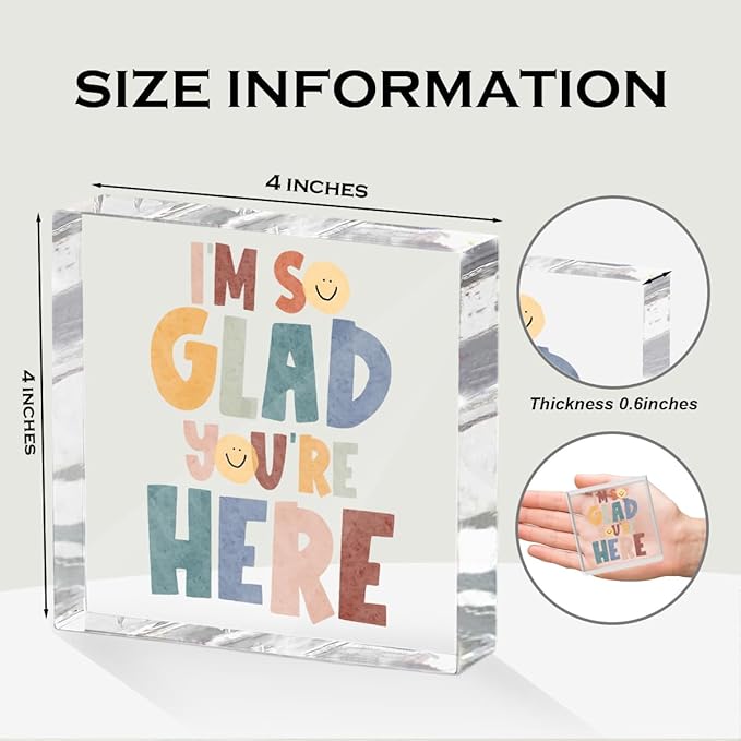 Positive Affirmation Desk Decor Acrylic Sign 4X4 Inch, Motivational Smile Face Desk Decorative Signs for Shelf Tabletop Cubicle Room Office, Welcome Gifts for Women Men Friends