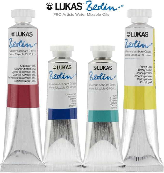 Lukas Water Mixable Oil Paint - Eco-Friendly, 37ml Blues Set of 6, Solvent-Free Artist Oil Paint with Lightfast Pigments and Beeswax for Smooth Consistency, Water Soluble, Quick-Drying