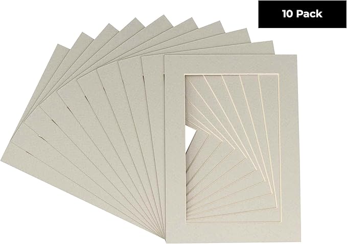 11x14 Mat for 8.5x11 Photo - Precut Grey Picture Matboard for Frames Measuring 11 x 14 Inches - Bevel Cut Matte to Display Art Measuring 8.5 x 11 Inches - Acid Free Pack of TEN MATS