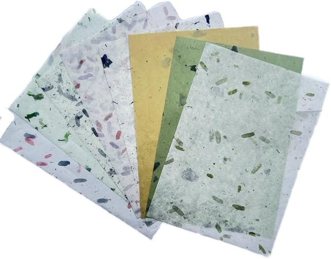 50 Design 50 Sheets A4 Natural Flowers, Leaves, Mulberry Paper Sheets Art Tissue Washi Paper Design Craft Art Origami Suppliers Card Making Writing Printed (Mixed Colors Flowers etc.,)