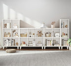 IOTXY Open Cube Low Bookcase - 3-Tier Freestanding Storage Display Cabinet Organizer with Legs for Home Office, 7-Cubes Open Shelf Short Bookshelf, White