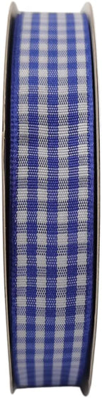 Blue and White Woven Edge Plaid Ribbon 100% Polyester Gingham Ribbon 25 Yards Each Roll (5/8", Blue)