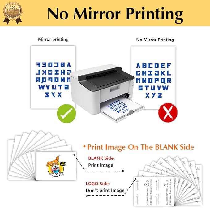 TransOurDream Heat Transfer Paper for Dark Fabric (50 Sheets, 8.5x11", Dark 3.0) Printable Iron on Transfers for Inkjet & Laserjet Printer, Printable Heat Transfer Vinyl for Tshirts (D3-50)