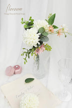 Floroom Artificial Dahlia Flowers 25pcs Real Looking Ivory Foam Fake Roses with Stems for DIY Wedding Bouquets White Bridal Shower Centerpieces Floral Arrangements Party Tables Home Decoration