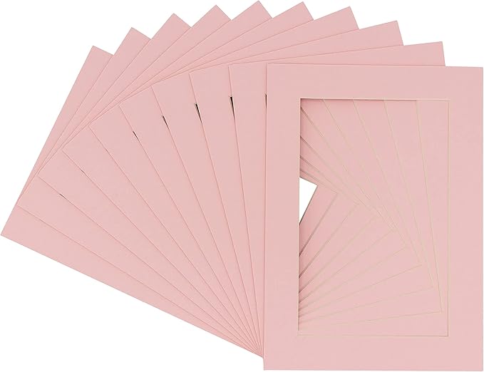 5x7 Mat for 8.5x11 Frame - Precut Mat Board Acid-Free Soft Pink 5x7 Photo Matte For a 8.5x11 Picture Frame, Premium Matboard for Family Photos, Show Kits, Art, Picture Framing, Pack of 100 Mats