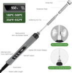 Soldering Iron Kit, 190W Soldering Gun, 110V LED Solder Kit for Electronics, Adjustable Temperature 356-932℉, Includes Solder Wire, Sucker, Tips, Stand, Tweezers, Paste and Solid Wood Box, Grey