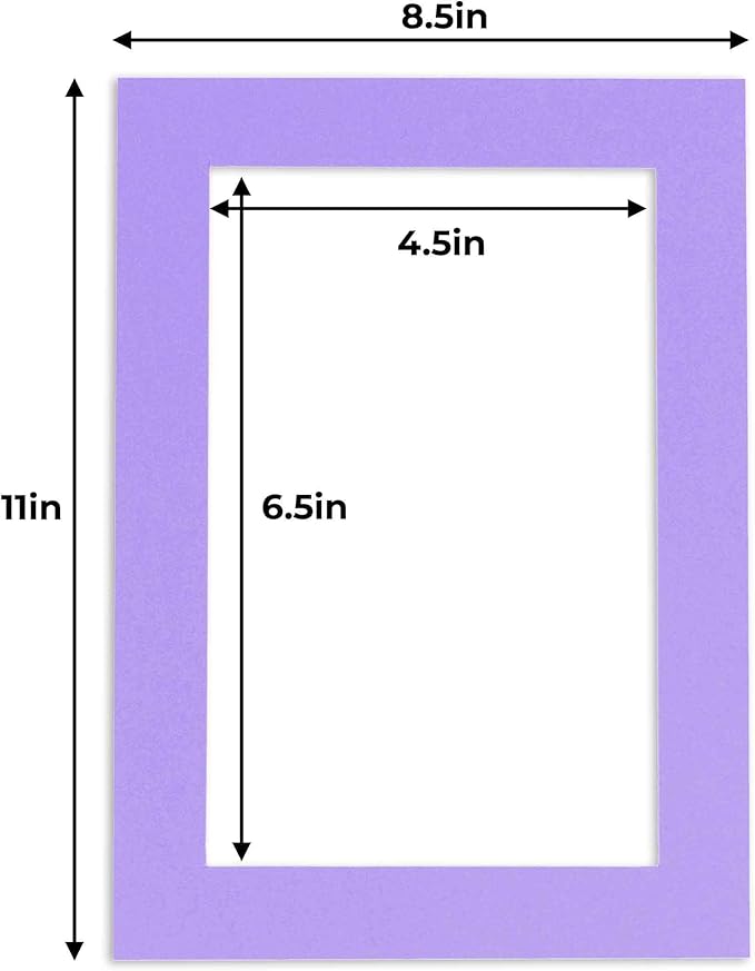 5x7 Mat for 8.5x11 Frame - Precut Mat Board Acid-Free Show Kit with Backing Board, and Clear Bags Light Purple 5x7 Photo Matte Made to Fit a 8.5x11 Picture Frame Matboard for Framing, Pack of 25 Mats